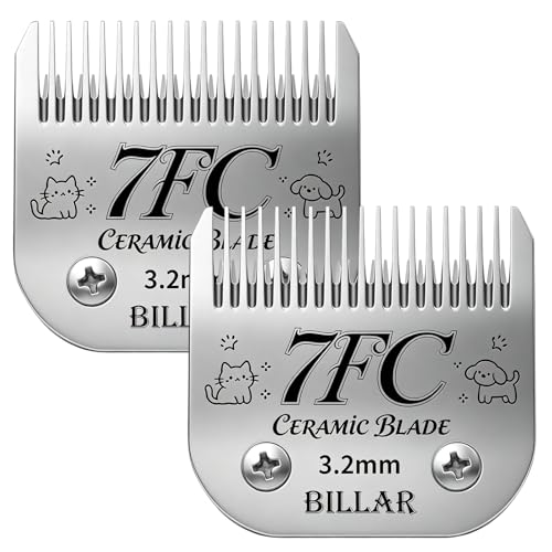 BILLAR 2Pack 7FC Detachable Pet Dog Grooming Ceramic Blades,Compatible with Andis,Oster A5,Wahl KM-10 Series,Size 7FC Blade 1/8-Inch 3.2MM Cut Length - size: 7FC-2PAC