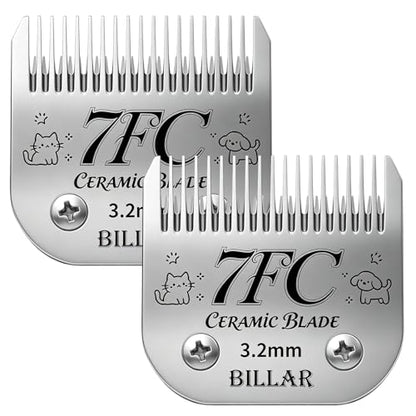 BILLAR 2Pack 7FC Detachable Pet Dog Grooming Ceramic Blades,Compatible with Andis,Oster A5,Wahl KM-10 Series,Size 7FC Blade 1/8-Inch 3.2MM Cut Length - size: 7FC-2PAC
