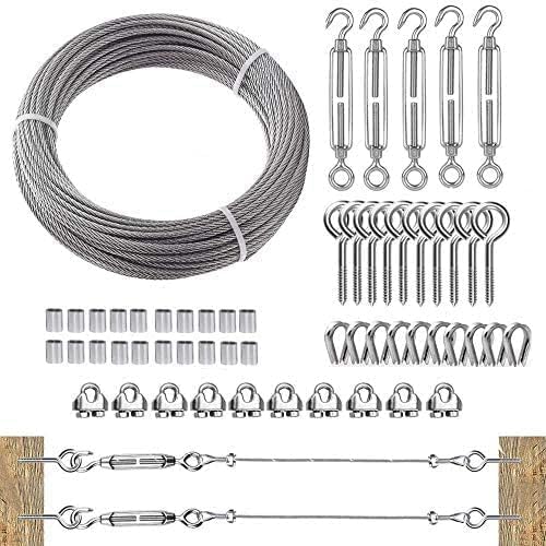 TooTaci 1/8" Wire Rope Kit, 100ft 304 Stainless Steel Cable, M6 Turnbuckles - color: 30M+M6 Turnbuckle Wire Tensioner Kit