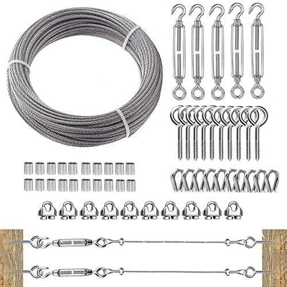 TooTaci 1/8" Wire Rope Kit, 100ft 304 Stainless Steel Cable, M6 Turnbuckles - color: 30M+M6 Turnbuckle Wire Tensioner Kit