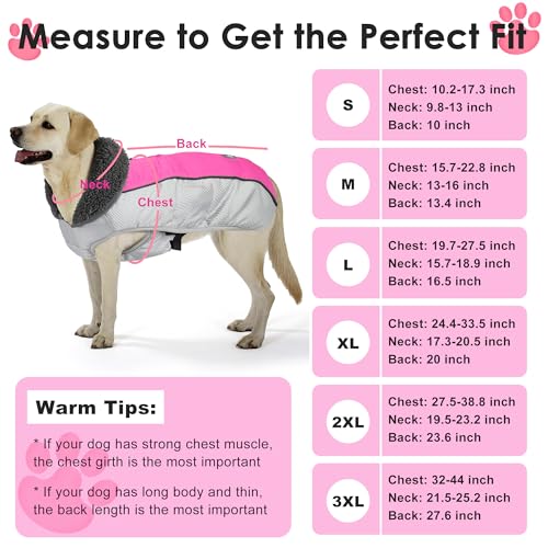 Petglad Dog Coat, Waterproof Ripstop Dog Winter Jacket with Leash Hole, Reflective Adjustable Warm Pet Fleece Snow Sweater for Small Medium Large Dogs - Pink, S - color: Pink, size: S