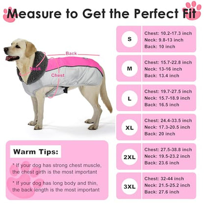 Petglad Dog Coat, Waterproof Ripstop Dog Winter Jacket with Leash Hole, Reflective Adjustable Warm Pet Fleece Snow Sweater for Small Medium Large Dogs - Pink, S - color: Pink, size: S