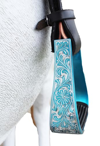 Horse Western 5" Wide Barrel Racer Engraved Aluminum Show Stirrups 51177v - color: Turquoise, size: 5" Width, 5" Height