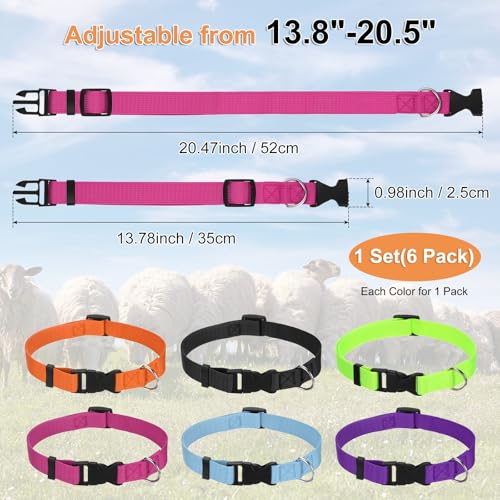M METERXITY 1-Set Goat Collars with Bells, 13.8"-20.5" Polyester Adjustable Pet Collar with Anti-Lost Grazing Copper Bell for Small Farm Animal/Sheep/Cow/Goat [Multicolor] - color: Black, Rose Red, Blue, Green, Purple, Orange