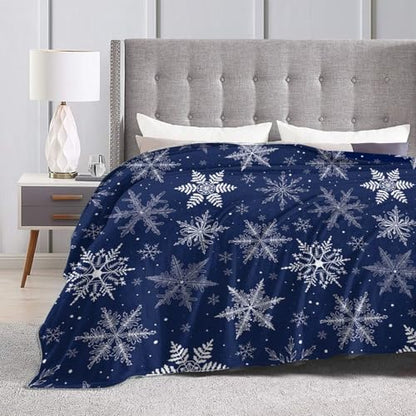 Winter Snowflakes Blue Fleece Blanket Lightweight Ultra-Soft Christmas Throw Blanket for Sofa Couch Bed Camping Travel - Super Soft Cozy Microfiber Blanket 50"X40" - color: Winter Snowflakes(blue), size: 50"x40"