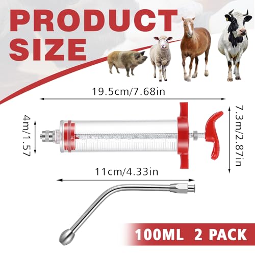 Threlaco 100ml 2 Pcs Drench Gun for Goats, Sheep & Cattle, Red - color: Red, size: 100ml