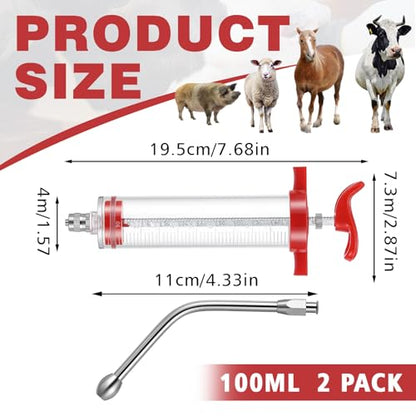 Threlaco 100ml 2 Pcs Drench Gun for Goats, Sheep & Cattle, Red - color: Red, size: 100ml