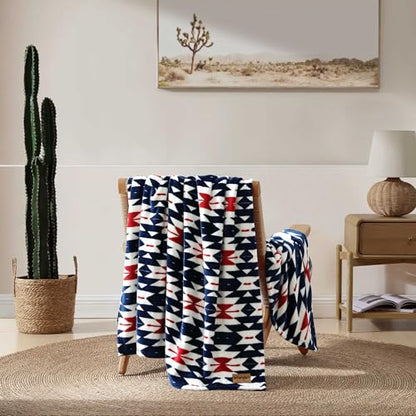 Wrangler - Soft Plush Throw Blanket for Bed & Couch, 50x70 - color: Navajos Blue, size: 50" x 70"