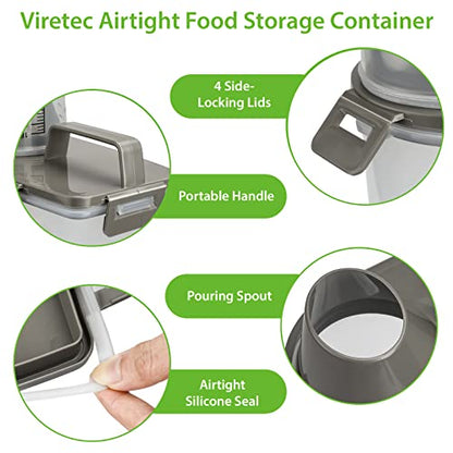 Viretec Rice Airtight Storage Container, 3 to 5Lbs Cereal Dry Food Flour Bin, Pet Dog Cat Food Dispenser with Measuring Cup, BPA Free Clear Plastic Kitchen and Pantry Organization Bin for Sugar - color: 3L/Grey