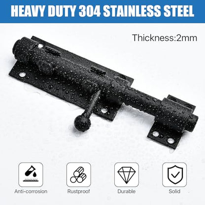 6.3inch Sliding Bolt Gate Latch, 2 Pack Heavy Duty Barrel Bolt with Padlock Hole, 304 Stainless Steel Solid Gate Lock Security Guard Door Latches for Yard Trailer Fence Shed Garages (Black) - color: Black