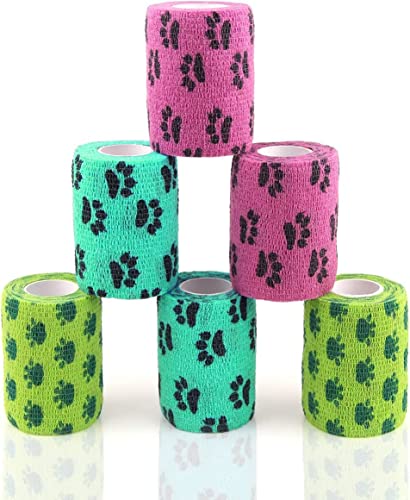 AUPCON Vet Wrap Cohesive Bandages Bulk Self Adhesive Bandage Wrap Self Adherent Wrap Non-Woven for Dogs Pet Animals & Ankle Sprains & Swelling 2 Inch x 5 Yards (3 Inch Print Claw) - color: 3 Inch Print Claw