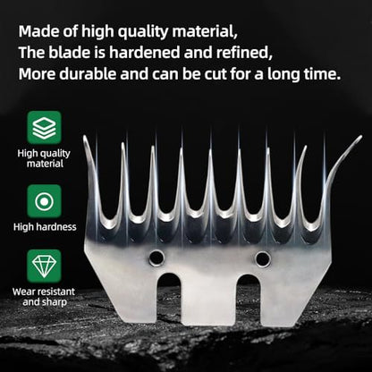 Sheep Shears Blades 9-Tooth Wool Shearing Comb and Cutter Blade Set for Alpaca Goats Wool Cutter Grooming Trimmer(9T Scimitar+Front Blade) - size: 9T scimitar+front blade