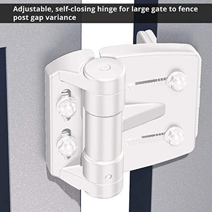 D&D TCAMA2WT TruClose Mult-Adjust Gate Hinge Square Gates 2" Gate Gap 2 pcs | 3-way adjustable gate hinge, 2" gate gap, self-closes square post metal, wood, vinyl gates up to 55 lb, White, with 2 hinges - color: White, size: For Square Posts, Gate Gap up