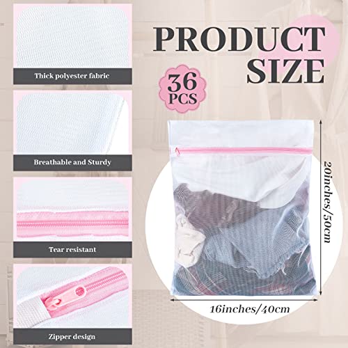 Nuenen 36 Pieces Mesh Laundry Bags Fine Mesh Wash Bags with Zipper Machine Washable Lingerie Bags for Washing Delicates Clothes Garment Underwear Blouse Hosiery Socks Travel, 16 x 20 Inches (Pink) - color: Pink, size: 16 x 20 inches