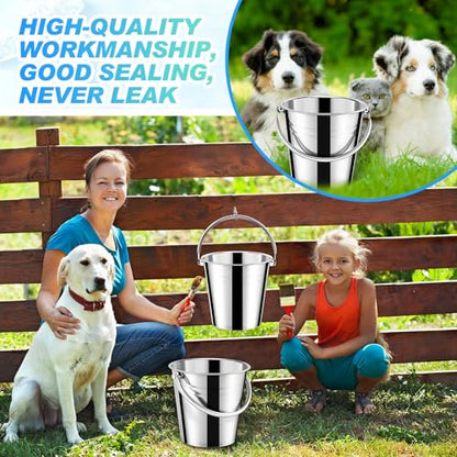 Hicarer 10 Pack 2.1 Quart Stainless Steel Dog Water Buckets, Metal Pails - size: 2.1 Quart