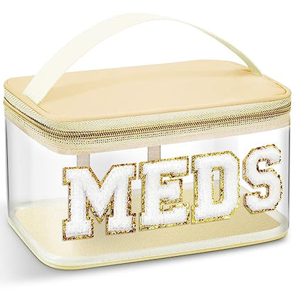 Geetery Chenille Letter Bag, Meds Bag, Large Medication Travel Cases, Nylon Beige Makeup Portable Pouch, Cheerleader Gifts for Women(Beige, Meds) - color: Beige, style: Meds