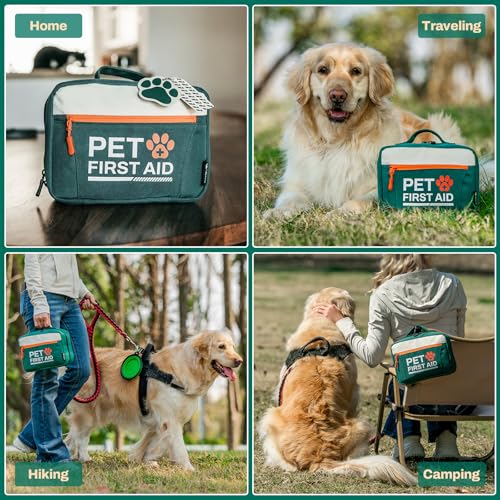RHINO RESCUE Dog First Aid Kit, Pet Emergency Kit for Daily & Wound Care | Compact Dog First Aid Supplies with Thermometer/Poop Bags/First Aid Guid, Vet Approved for Home, Hunting, Travel & Camping
