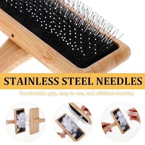2 Pcs Wooden Wool Carders Wool Comb Needle Felting Tools Carpet Rake Cashmere Comb Needle Felting Carding Brushes Tools Dog Slicker Brush for Craft Felt Project, Spinning Crafts, Pet Grooming