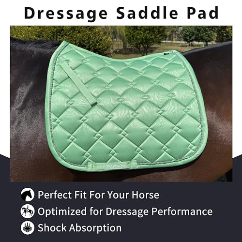 EQUINEWAVE Embossed Satin Saddle Pad – Cooling Moisture-Wicking Lining, Shock-Absorbing Comfort, Contoured Fit for Dressage Riding - color: SAGE GREEN