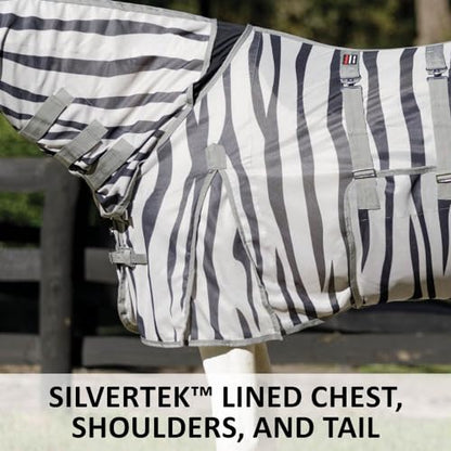 Schneiders Soft Interlock Mesh II Zebra Horse Fly Sheets | Striking Zebra Pattern for Fly Deterrence & Superior UV Protection - size: Horse Size 76, style: Attached Neck Euro Bellyband