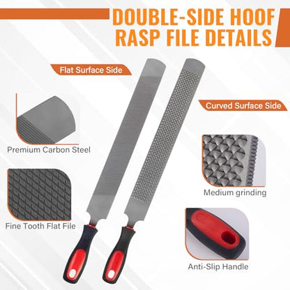 18Inch Professional Farrier Hoof Rasp - Heavy Duty Carbon Steel Hoof Trimmer for Horses, Cattle, Goats, Donkeys, Ergonomic Handle with Sharp Teeth, Durable Animal Hoof and Wood File Tool
