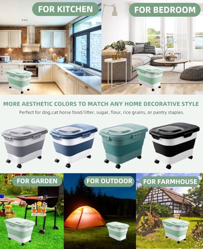 20-23Lbs Dog Food Storage Container Airtight,Collapsible Dog Food Container - color: Green&White
