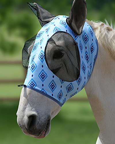 Harrison Howard Super Comfort Stretchy Fly Mask Large Eye Space with UV Protection Soft on Skin with Breathability Nature Aztec Cob (Medium) - color: Nature Aztec, size: Cob (Medium)