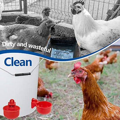Chicken Waterer Cups 8 Pack Automatic Chicken Water Cups for Poultry LANARP Float Style Gravity Chicken Watering System, Water Feeder Kit, 5 Gallon with Mounting Hole Opener
