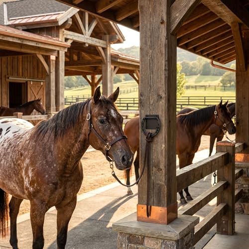 Cididu 4 Pack Cross Tie Ring for Horse, Heavy Duty Horseshoe Tie Ring with Screws, Solid Steel Tie Down Hooks, Hitching Ring Horse Barn Supplies for Stall Stable Racetrack Horse Training Equipment