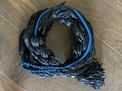 EPT Bull Ropes Adult Saddle Bronc Rein Extra Soft Blue & Black Cord on Black Poly 6'