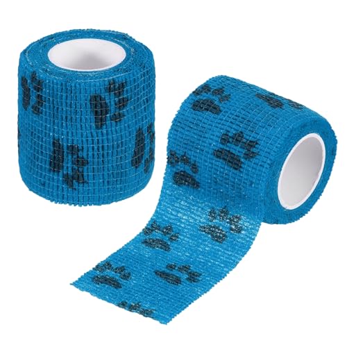 Pet Wrap Bandages, 2 Inch 5 Yard Self Adhesive Bandage Wrap, Pet Non-Woven Tape First Aid Cohesive Gauze, (Light Blue/Paw, 2 Pcs), Intended for Dog/Cat/Bird/Legs/Paws/Wound - color: Light Blue, size: 2 inch