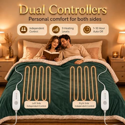 Heated Blanket Electric Blanket Queen Size 84''x90'' with 5 Heating Levels, 10 Hour Auto Shut Off, Machine Washable, Dual Controller Soft Warming Blanket for Couch, Bed, Office - Grass Green - color: 04-grass Green, size: 84''x90''(Queen)