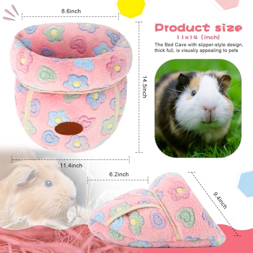 YUEPET Guinea Pig Bed Cuddle Cave, Warm Fleece Hideout, Pink Flower - color: Pink Flower, size: 1PCS
