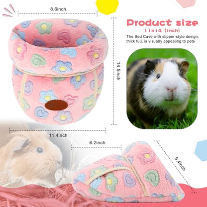 YUEPET Guinea Pig Bed Cuddle Cave, Warm Fleece Hideout, Pink Flower - color: Pink Flower, size: 1PCS