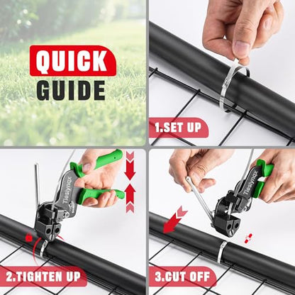 Heavy Duty 304 Stainless Steel Cable Tie Gun Kit-150PCS Metal Zip Ties (3 Sizes), Tensioning/Cutting Tool for Fencing, Chicken Coop, Cable Bundling, Exhaust Repair & Structural Reinforcement