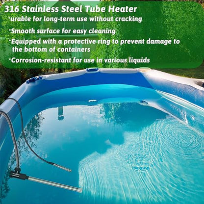 3000W 240V Fully Submersible Water Heater of Above Ground/Inground Pool & Bathtub – Portable Immersion Electric Heater with GFCI & Thermostat to Baptistry, Inflatable Pool, Spa, Bucket& Hot Tub etc