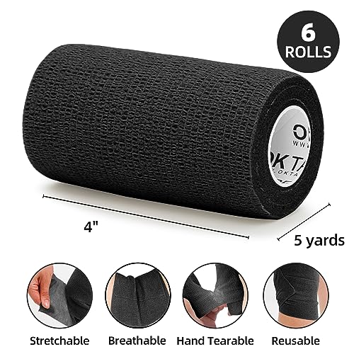 OK TAPE Self Adherent Cohesive Bandages Wrap 6Packs 4" x 5 Yards - color: Black, size: 4 In x 5 Yards