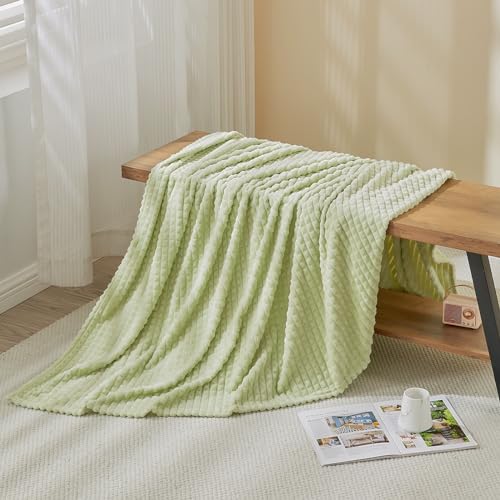 EMME Fleece Throw Blanket Luxury Flannel for Couch Bed Sofa Chair, Soft, Plush, Warm and Cozy Blanket with Geometric Grid Design (Sage Green, 60'' x 80'') - color: 15-grid-sage Green, size: Twin