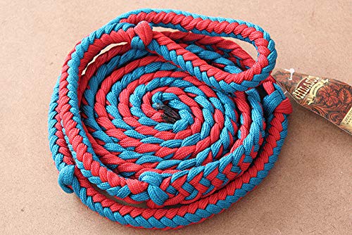 HILASON 1" X 8Ft Braided Poly Barrel Reins Horse Racing Flat Grip Knots - color: RED BLUE