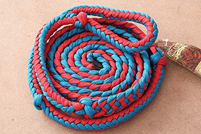 HILASON 1" X 8Ft Braided Poly Barrel Reins Horse Racing Flat Grip Knots - color: RED BLUE