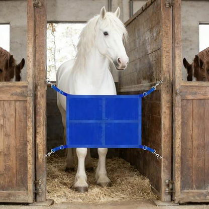 Stall Guard for Horse, 27"x19" Adjustable Nylon Horses Stall Guard with Straps & Snaps | Easy to Install in Stable and Barn (Blue) - color: BLUE