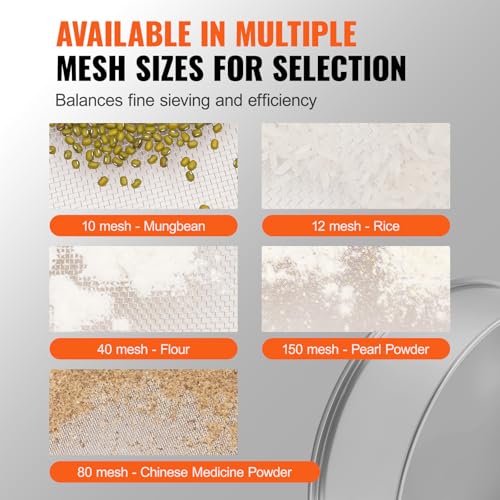 VEVOR Flour Sieve Fine Mesh, 40 Mesh Sifter, 304 Stainless Steel Sifter Food-grade, Dia. 12.6" Fine Mesh Strainers for Baking, 5 Sizes Mesh hole for Mungbean, Rice, Flour, Pearl Powder - style: 40 Mesh