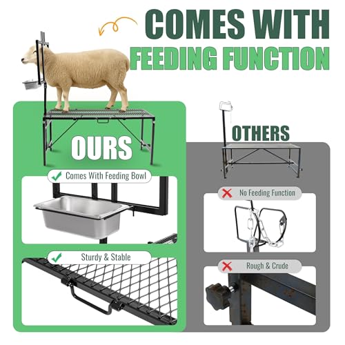 600LBS Milking Stand for Goat, Adjustable Sheep Rack with Feeder, Metal Livestock Milk Stand Fit for Shearing, Hoof Trimming, Animal Examinel Examination, Stainless Steel (Black) - color: Black