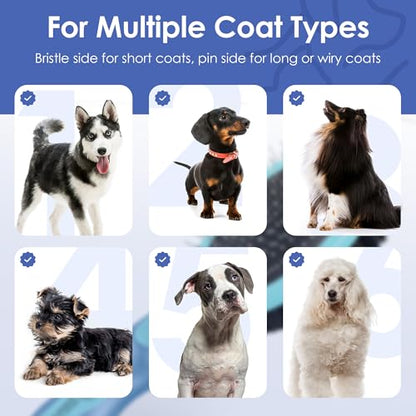 AKC Double-Sided Dog Grooming Brush, Bristle & Pin, Dogs & Cats | Soft bristles and stainless steel pins remove tangles, shedding and loose fur for all coat types. - style: 2-Sided ProBrush