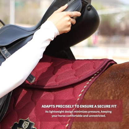 Harrison Howard Mesh Riding Half Pad for English Saddle Comfortable Cushioning Reduce Pressure on Horse’s Back - color: Burgundy