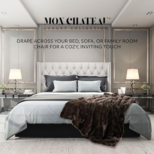 Mon Chateau 60" x 70" Hearthside Faux Fur Throw Blanket, Chestnut Square | Cozy Layer Comfort For Couch, Bed Or Chair. Lightweight Polyester Fabric With Easy Machine Wash Care - color: Chestnut Square