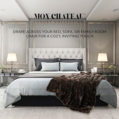 Mon Chateau 60" x 70" Hearthside Faux Fur Throw Blanket, Chestnut Square | Cozy Layer Comfort For Couch, Bed Or Chair. Lightweight Polyester Fabric With Easy Machine Wash Care - color: Chestnut Square