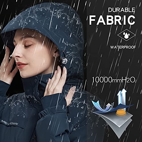 CAMEL CROWN Women’s Mountain Snow Waterproof Ski Jacket Detachable Hood Windproof Fleece Parka Rain Jackt Winter Coat - color: Dark Blue-1, size: Large