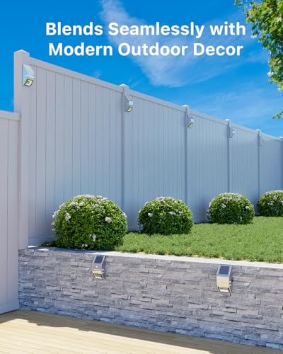 4 Pack Metal Solar Fence Lights Cool White Lamp with Motion Sensor | Stainless Steel, Polished Silver Finish, Waterproof, Outdoor Security Lighting for Post Siding, Stair, Path, Yard, House Wall - color: Silver