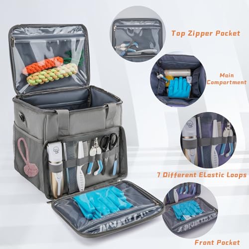 SMYV Pet Grooming Bag for Dog Grooming Supplies, Dog Tote Travel Bag for Pets Grooming Tools Kit Accessories - Grey - color: Grey